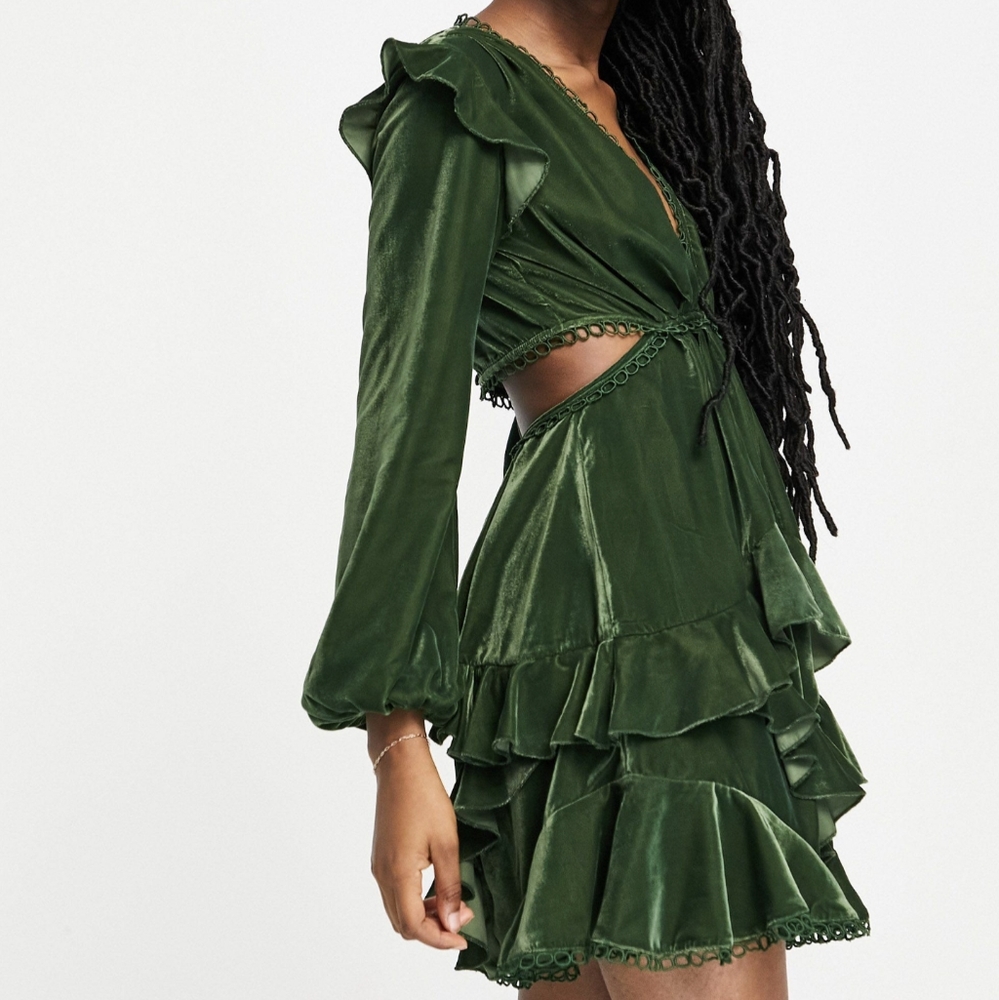 ASOS Green Velvet Mini Dress with Circle Trim